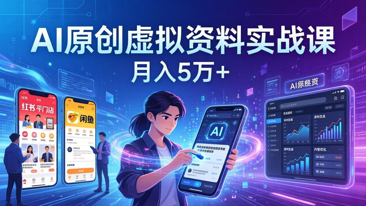 AI原创虚拟资料实战课：2026新机会，小红书闲鱼开店，普通人用AI轻松变现，月入5万+-聚业