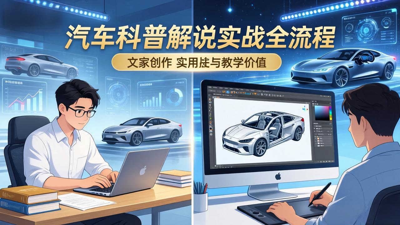 抖音汽车科普解说实战：文案+动画+画面处理+去水印全流程，打造专业汽车科普视频-聚业