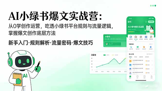 AI 小绿书爆文实战营：从0学创作运营，吃透小绿书平台规则与流量逻辑，掌握爆文创作底层方法-聚业