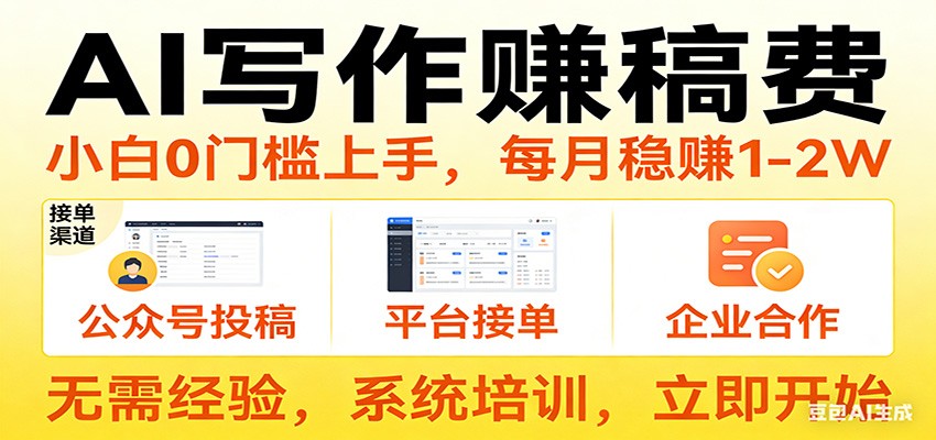 用AI写作赚稿费，提供接单渠道，每月稳赚1-2W，小白0门槛上手！-聚业