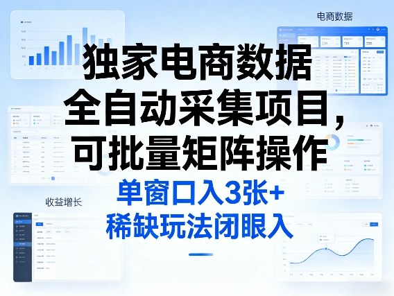 独家电商数据全自动采集项目,可批量矩阵操作,单窗口日入3张+,稀缺玩法闭眼入【揭秘】-聚业
