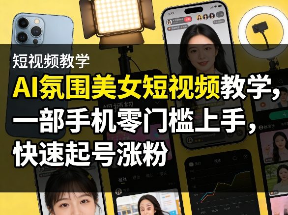 AI氛围美女短视频教学，一部手机零门槛上手，快速起号涨粉-聚业