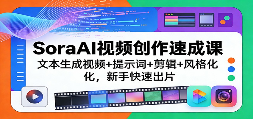 SoraAI视频创作速成课：文本生成视频+提示词+剪辑+风格化，新手快速出片-聚业