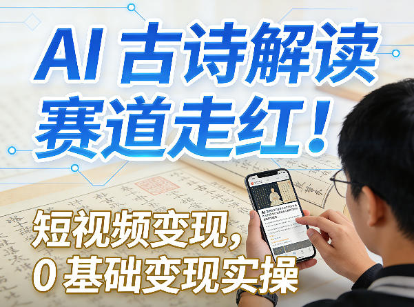 AI古诗解读赛道走红！短视频变现，0基础变现实操-聚业