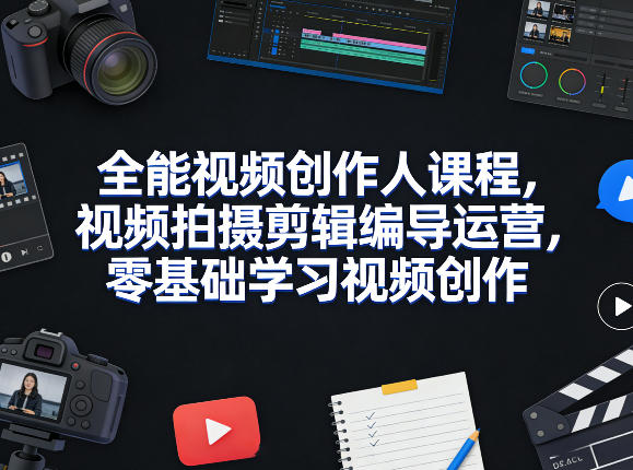 全能视频创作人课程,视频拍摄剪辑编导运营,零基础学习视频创作(更新2026年3月)-聚业