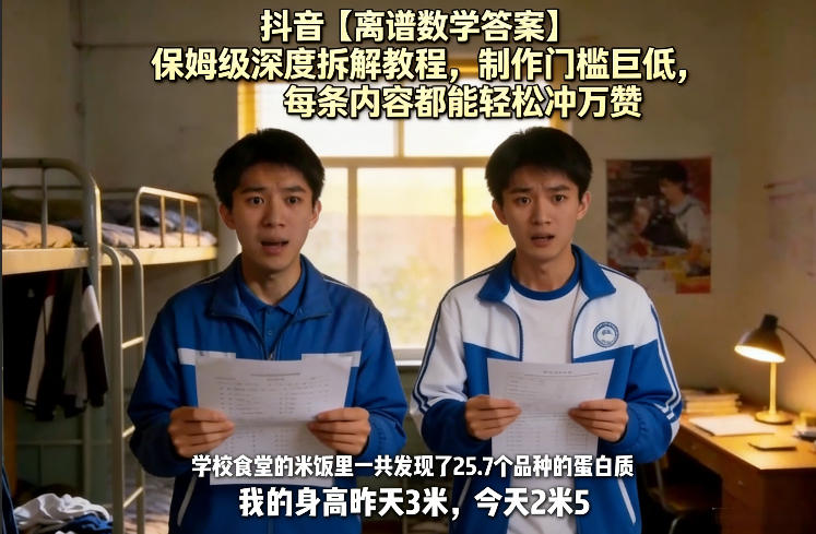 抖音【离谱数学答案】保姆级深度拆解教程，制作门槛巨低，每条内容都能轻松冲万赞，附详细步骤-聚业