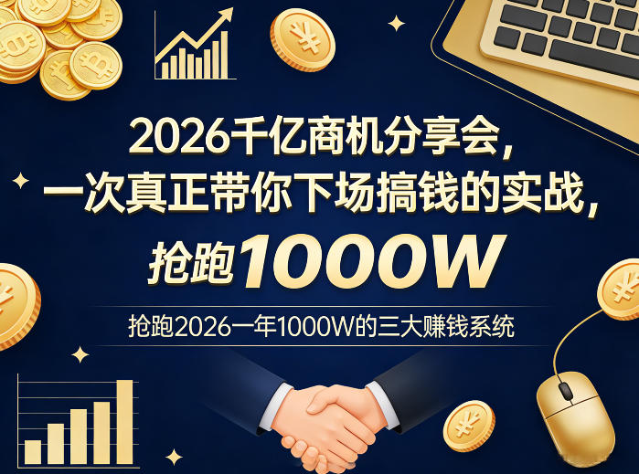 2026千亿商机分享会,一次真正带你下场搞钱的实战,抢跑2026一年1000W的三大賺钱系统-聚业