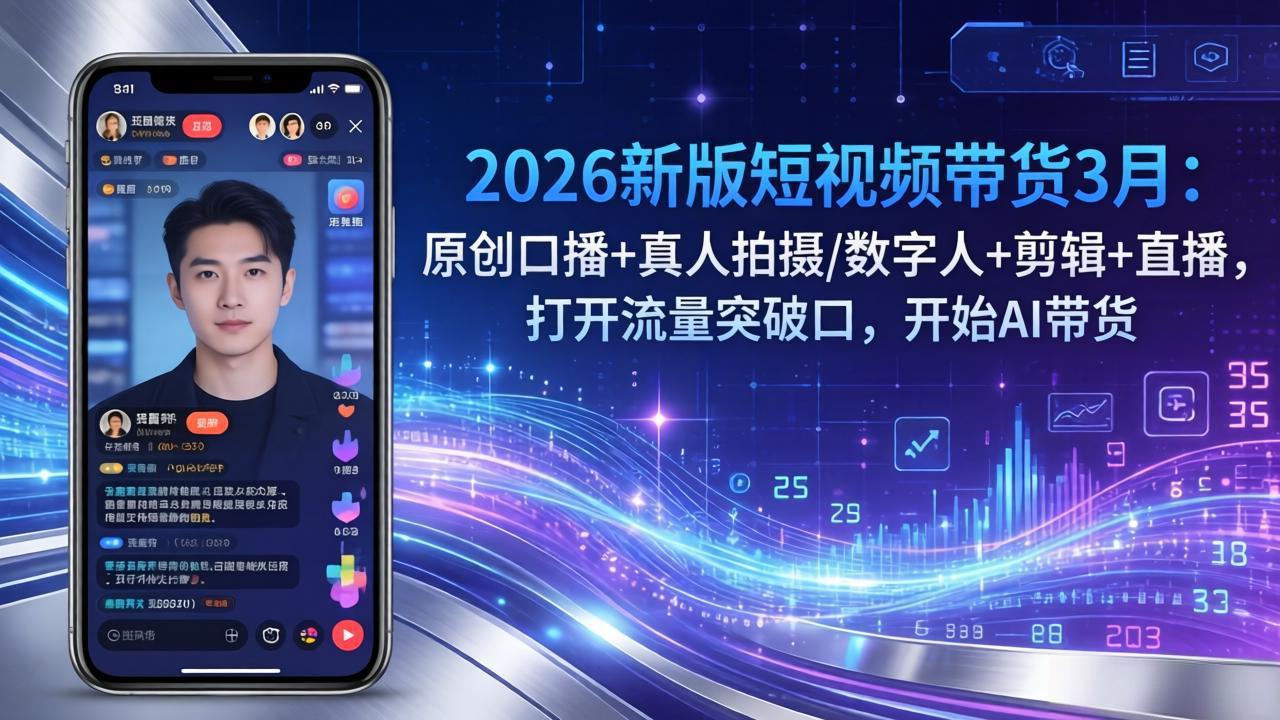 2026新版短视频带货3月：原创口播+真人拍摄/数字人+剪辑+直播，打开流量突破口，开始AI带货-聚业