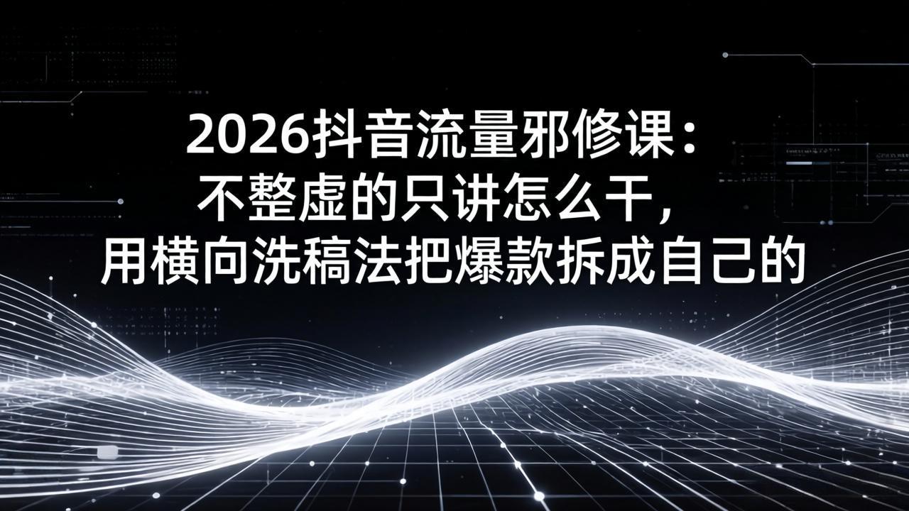 2026抖音流量邪修课:不整虚的只讲怎么干,用横向洗稿法把爆款拆成自己的-聚业