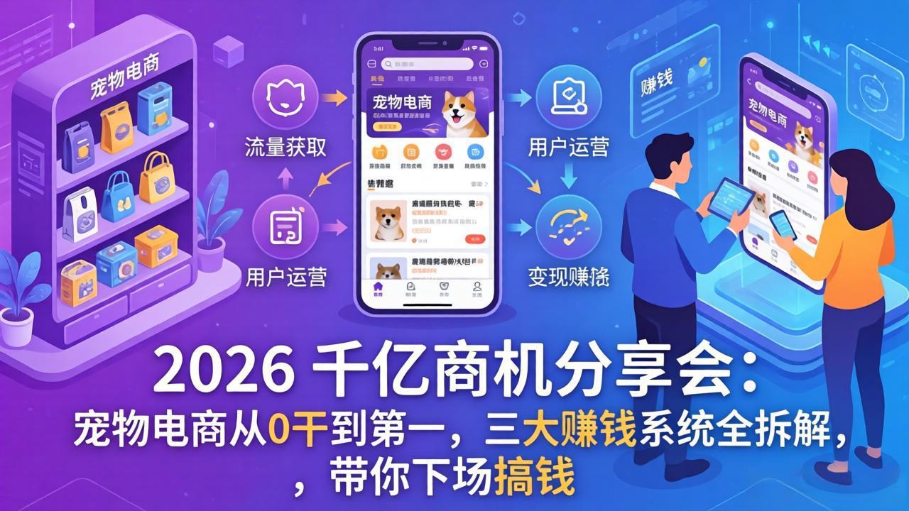 2026 千亿商机分享会：宠物电商从0干到第一，三大赚钱系统全拆解，带你下场搞钱-聚业