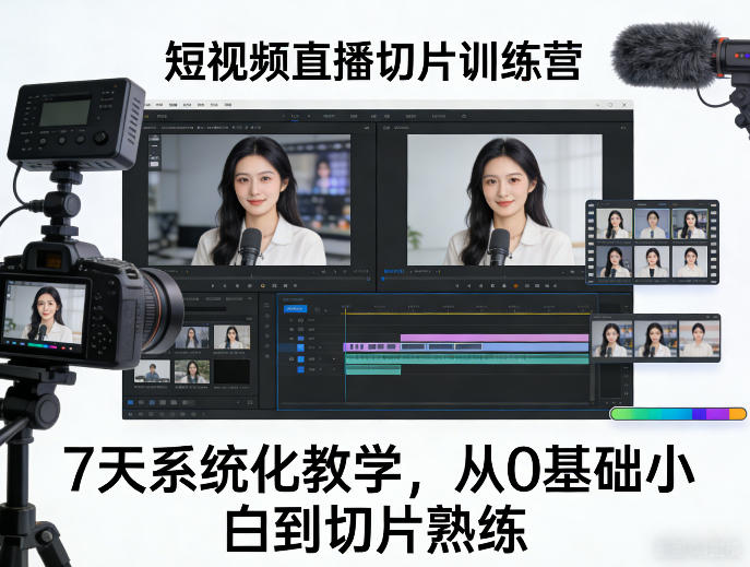 短视频直播切片训练营，7天系统化教学，从0基础小白到切片熟练-聚业