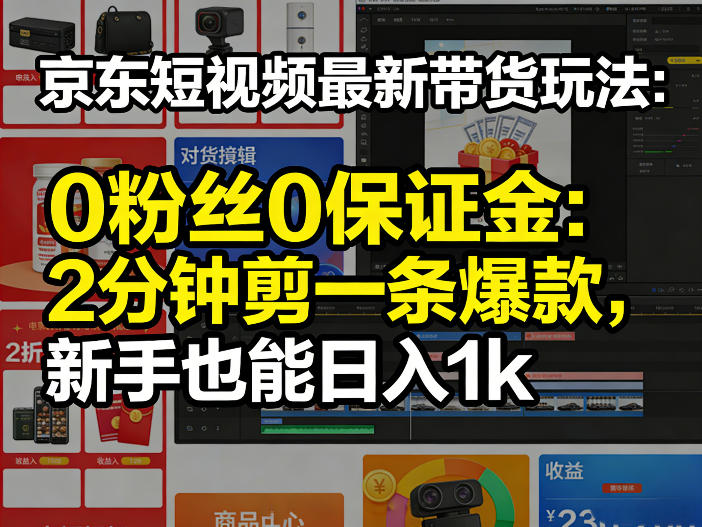 京东短视频最新带货玩法，0粉丝0保证金，2分钟剪一条爆款，新手也能日入1k+【揭秘】-聚业
