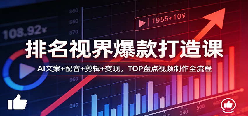 排名视界爆款打造课：AI文案+配音+剪辑+变现，TOP盘点视频制作全流程-聚业
