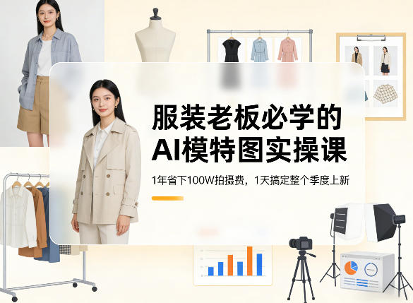 服装老板必学的AI模特图实操课,1年省下100W拍摄费,1天搞定整个季度上新-聚业