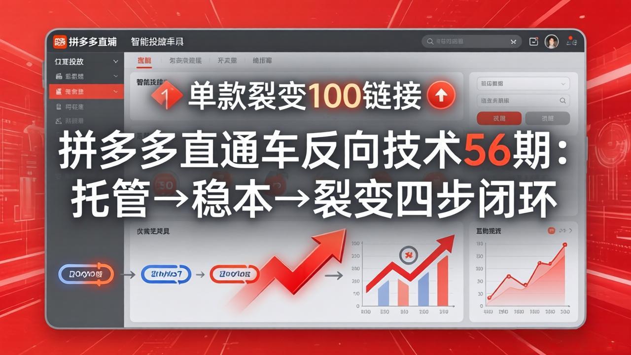 拼多多直通车反向技术56期：托管→稳本→裂变四步闭环，单款裂变100链接抢占核心流量-聚业