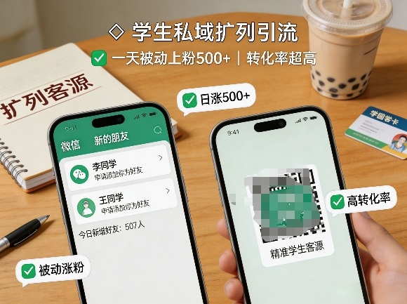 学生私域扩列引流,一天被动上粉500+,转化率超高-聚业