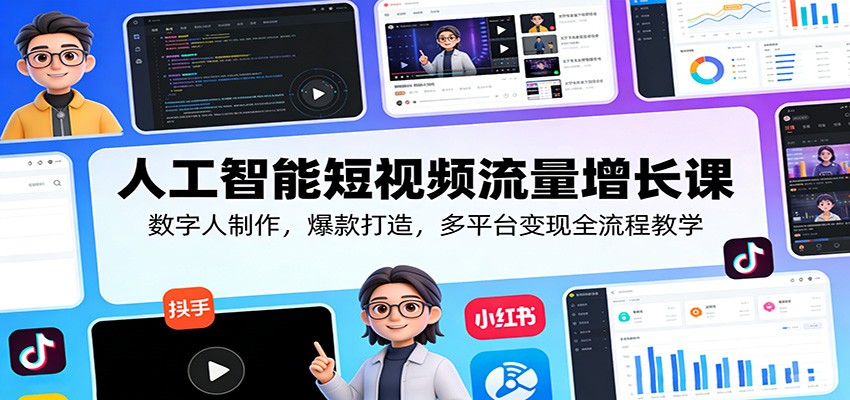 人工智能短视频流量增长课：数字人制作，爆款打造，多平台变现全流程教学-聚业