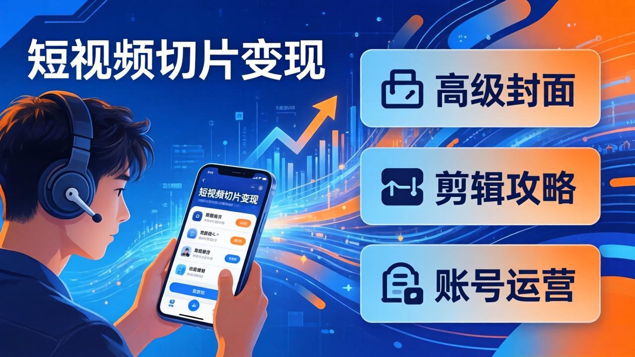 短视频切片变现速成班2.0:高级封面+剪辑攻略+账号运营,0基础小白快速入局副业-聚业
