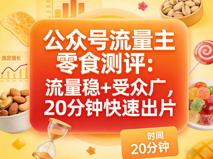 公众号流量主之零食测评赛道,流量稳+受众广,20分钟一条作品-聚业
