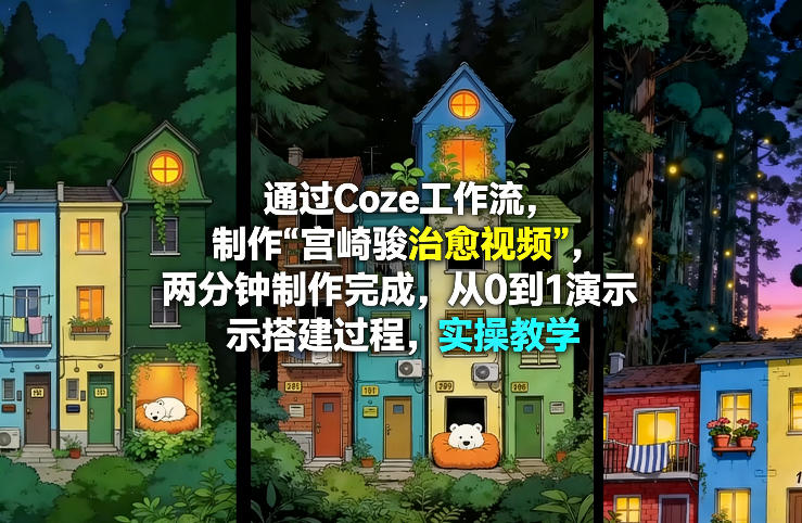 通过Coze工作流制作《宫崎骏治愈视频》，两分钟制作完成，从0到1演示搭建过程，实操教学-聚业
