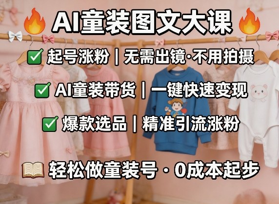 AI童装图文剪辑,某社群童装图文大课,起号涨粉、AI童装带货、爆款选品,无需出镜和拍摄-聚业