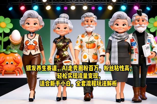 银发养生赛道,AI走秀圈粉百万,粉丝粘性高,轻松实现流量变现,适合新手小白,全套流程玩法解析-聚业