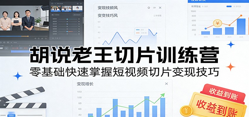 胡说老王切片训练营，零基础快速掌握短视频切片变现技巧-聚业