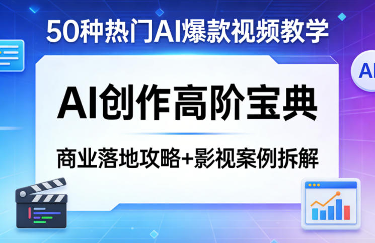 50种热门AI爆款视频教学,AI创作高阶宝典,商业落地攻略+影视案例拆解-聚业