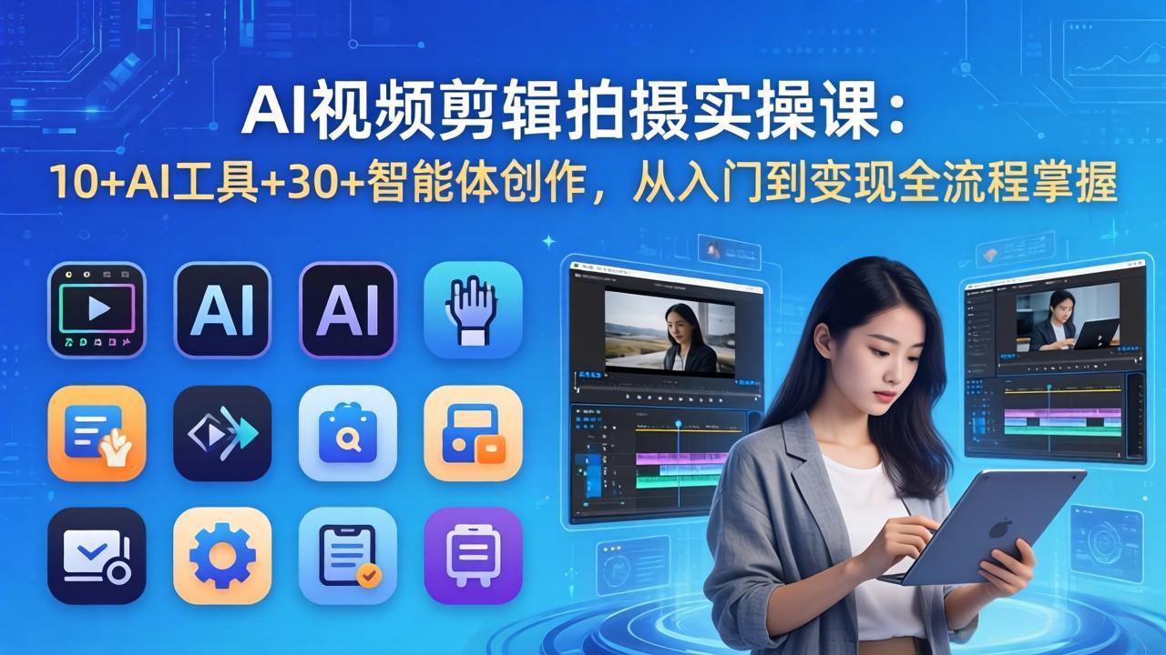 AI 视频剪辑拍摄实操课:10+AI工具+30+智能体创作,从入门到变现全流程掌握-聚业