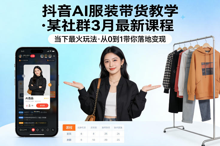 抖音AI服装带货教学，某社群3月最新课程，当下最火玩法，从0到1带你落地变现-聚业
