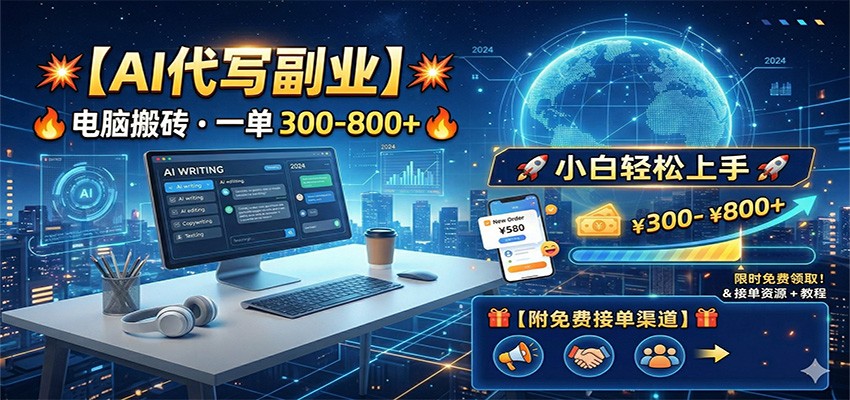 AI代写副业，电脑搬砖，一单300-800+，小白轻松上手，附免费接单渠道-聚业