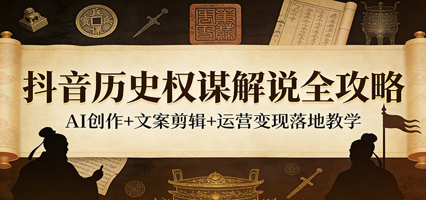 抖音历史权谋解说全攻略:AI创作+文案剪辑+运营变现落地教学-聚业