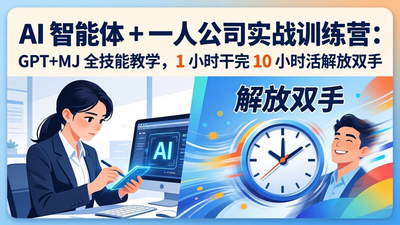 AI 智能体 + 一人公司实战训练营:GPT+MJ 全技能教学,1 小时干完 10 小时活解放双手-聚业