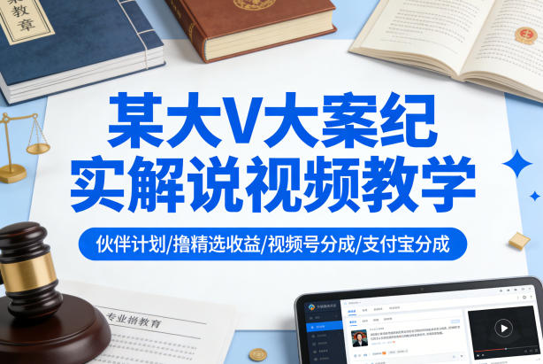 某大V大案纪实解说视频教学,可做伙伴计划、撸精选收益,视频号和支付宝分成计划均可-聚业