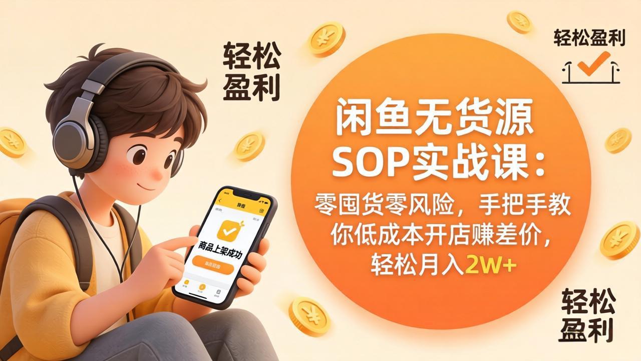 闲鱼无货源SOP实战课：零囤货零风险，手把手教你低成本开店赚差价，轻松月入2w+-聚业