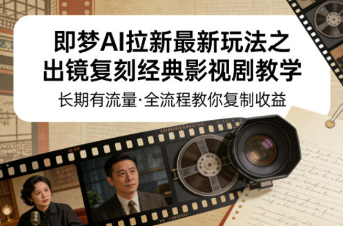 即梦AI拉新最新玩法之出镜复刻经典影视剧教学，长期有流量，全流程教你复制收益-聚业
