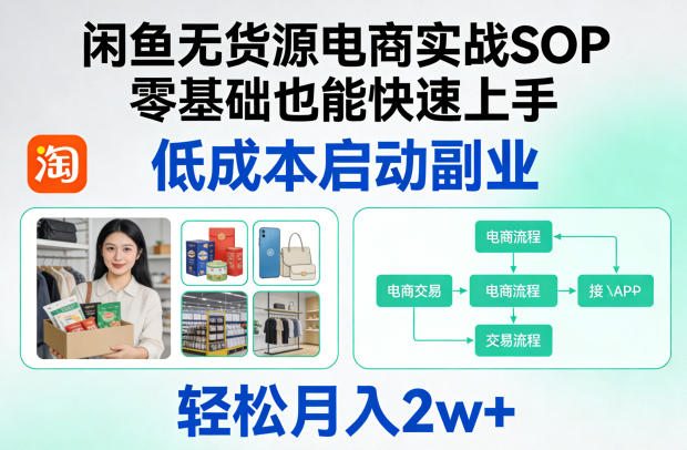 闲鱼无货源电商实战SOP，零基础也能快速上手，低成本启动副业，轻松月入2w+-聚业