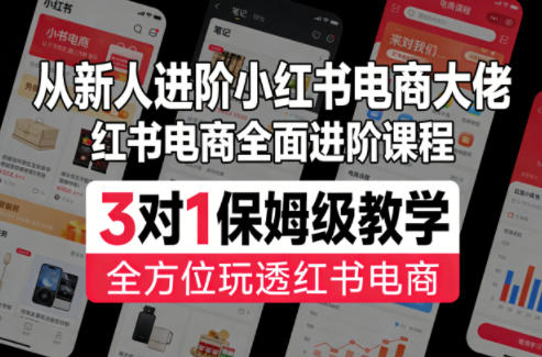 从新人进阶小红书电商大佬，红书电商全面进阶课程，3对1保姆级教学，全方位玩透红书电商-聚业