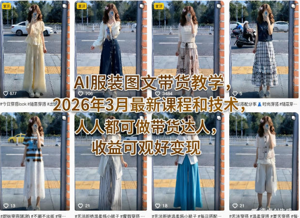 AI服装图文带货教学,2026年3月最新课程和技术,人人都可做带货达人,收益可观好变现-聚业