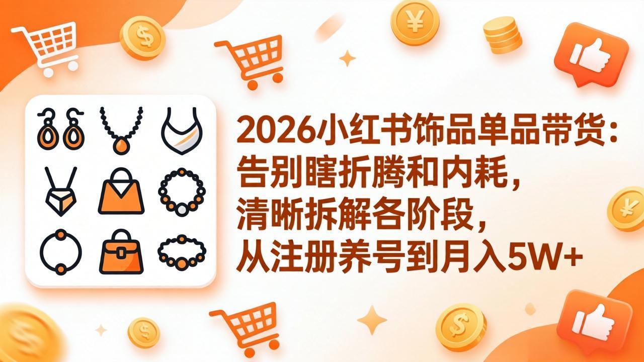2026小红书饰品单品带货:告别瞎折腾和内耗,清晰拆解各阶段,从注册养号到月入5W+-聚业