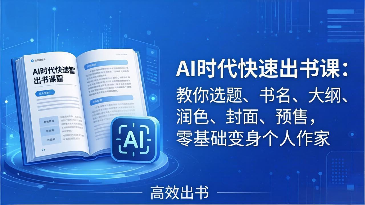AI时代7天闪电出书课:教你选题、书名、大纲、润色、封面、预售,零基础变身个人作家-聚业