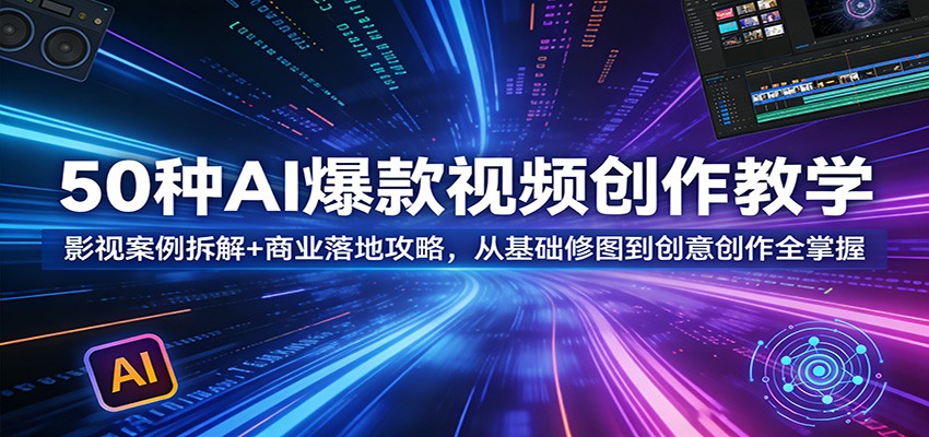50种AI爆款视频创作教学:影视案例拆解+商业落地攻略,从基础修图到创意创作全掌握-聚业