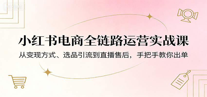 小红书电商全链路运营实战课：从变现方式、选品引流到直播售后，手把手教你出单-聚业