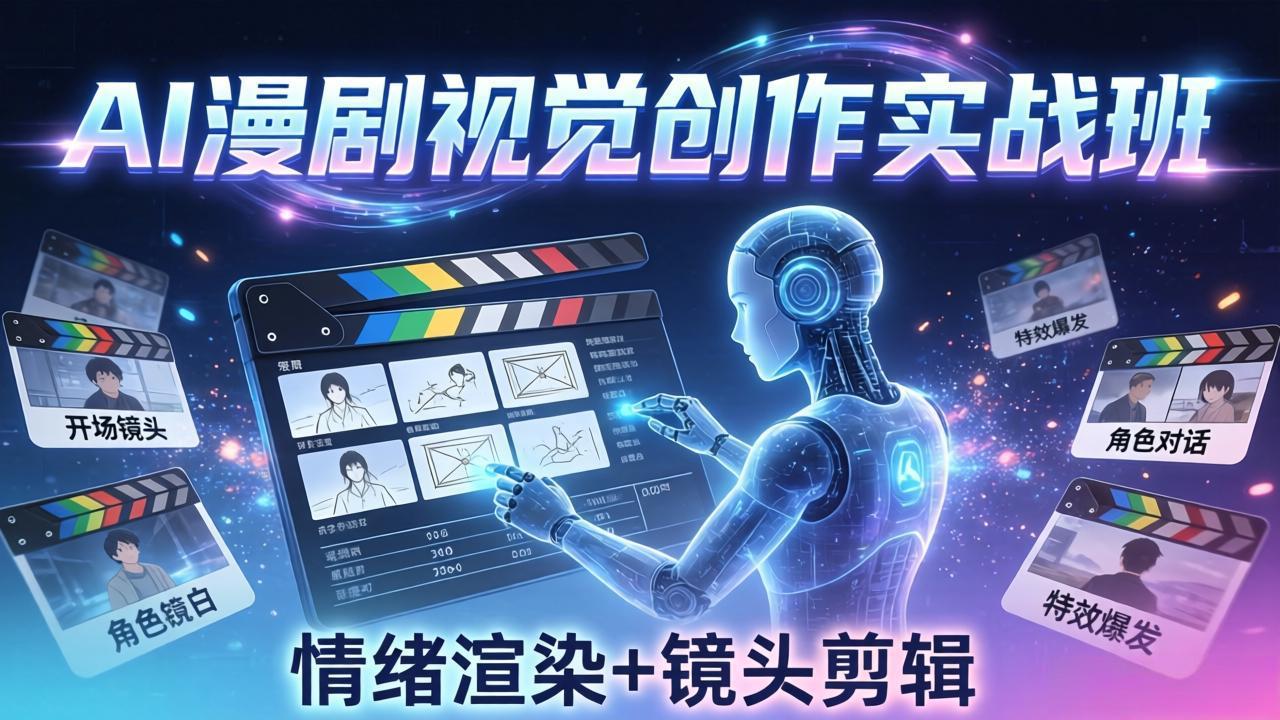 AI漫剧视觉导演思维实战班,从脚本到成片全掌握,分镜设计情绪渲染一站学会-聚业