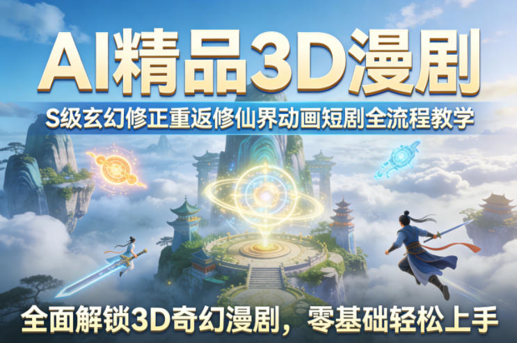 AI精品3D漫剧S级玄幻修正重返修仙界动画短剧全流程教学,全面解锁3D奇幻漫剧,零基础轻松上手-聚业