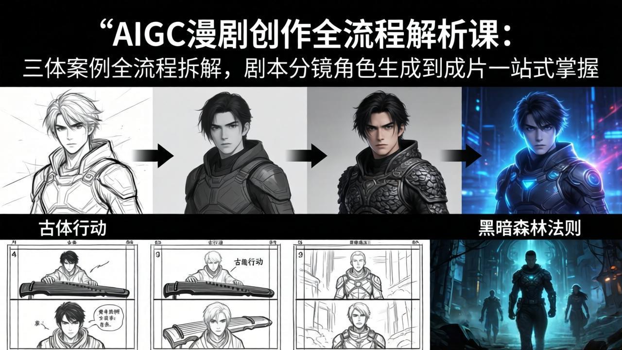 AIGC漫剧创作全流程解析课:三体案例全流程拆解,剧本分镜角色生成到成片一站式掌握-聚业