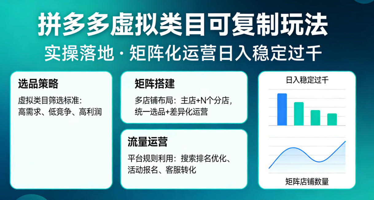拼多多虚拟类目可复制玩法,实操落地,矩阵化日入稳定过千【揭秘】-聚业