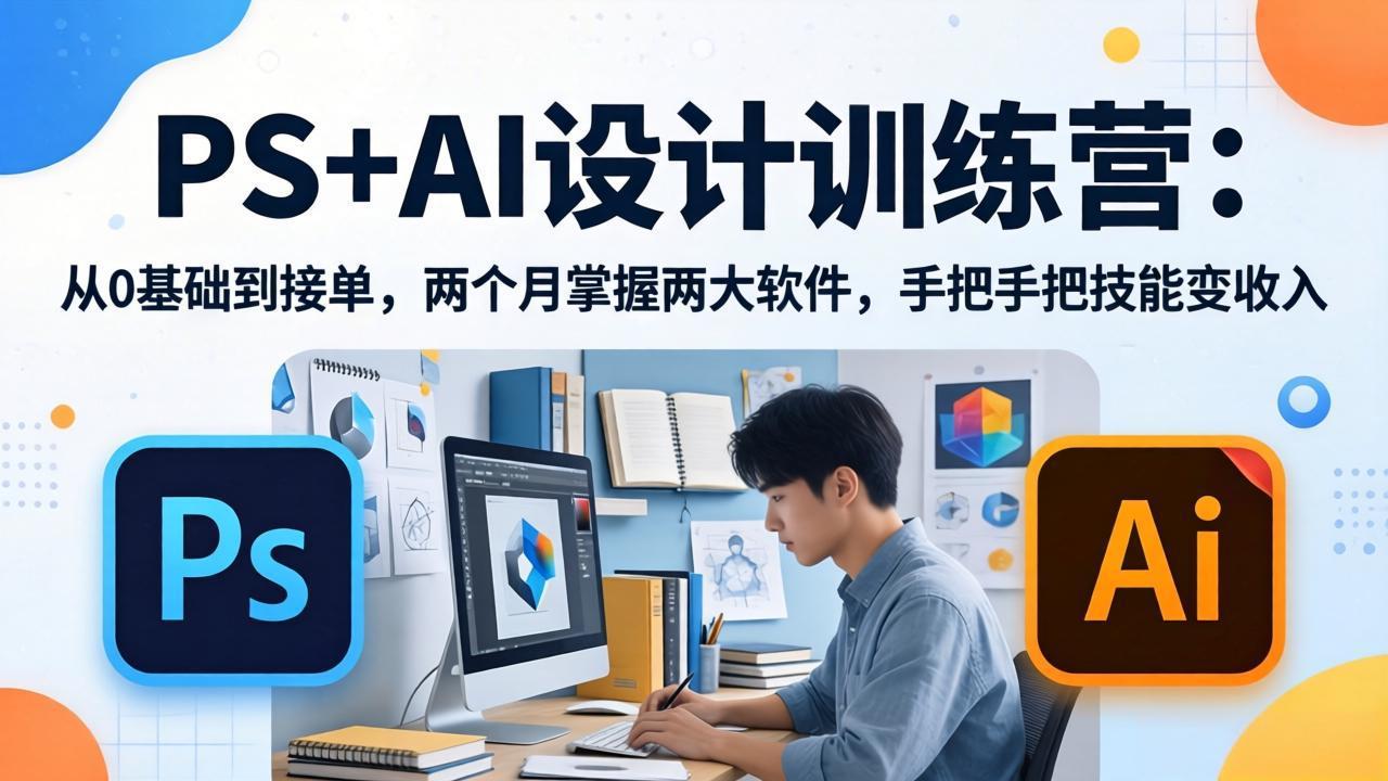 PS+AI设计训练营：从0基础到接单，两个月掌握两大软件，手把手把技能变收入-聚业