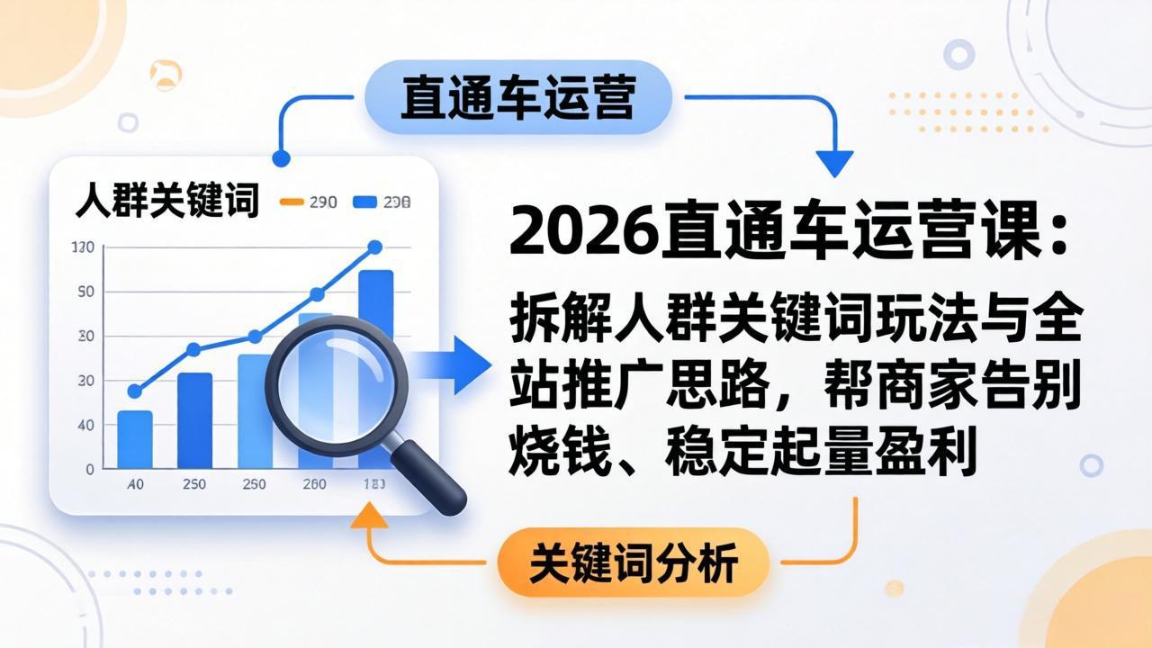 2026直通车运营课：拆解人群关键词玩法与全站推广思路，帮商家告别烧钱、稳定起量盈利-聚业