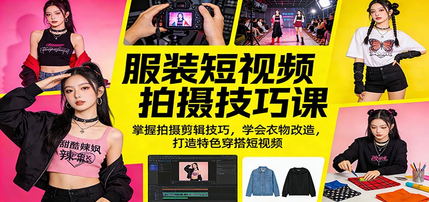 服装短视频拍摄技巧课:掌握拍摄剪辑技巧,学会衣物改造,打造特色穿搭短视频-聚业